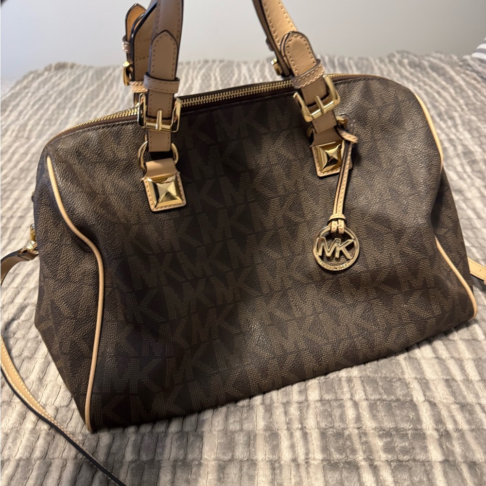Michael Kors Collection Brown and Tan Satchel with Gold Hardware